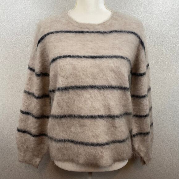 Country Road Brushed Wool Blend Stripe Fuzzy Tan Pullover Sweater - Picture 6 of 12
